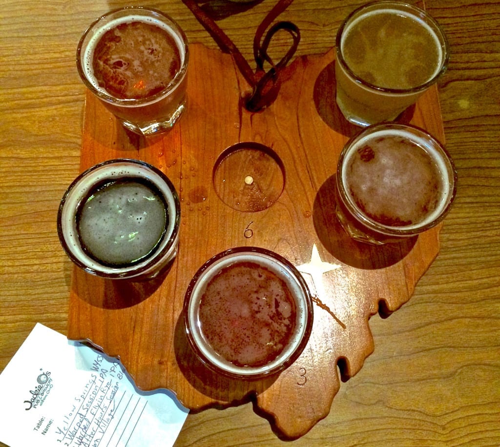 Jackie O's signature "State of Ohio" beer flight board