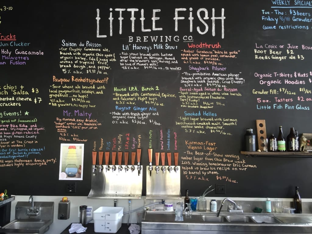 The blackboard at Little Fish Brewing.