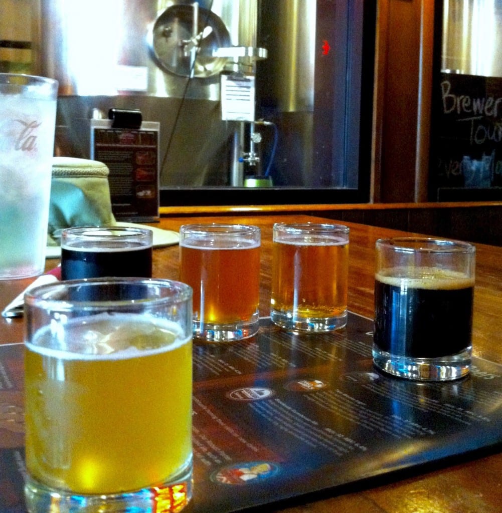 A flight of beer sample at Morgantown Brewing's downtown brewpub.