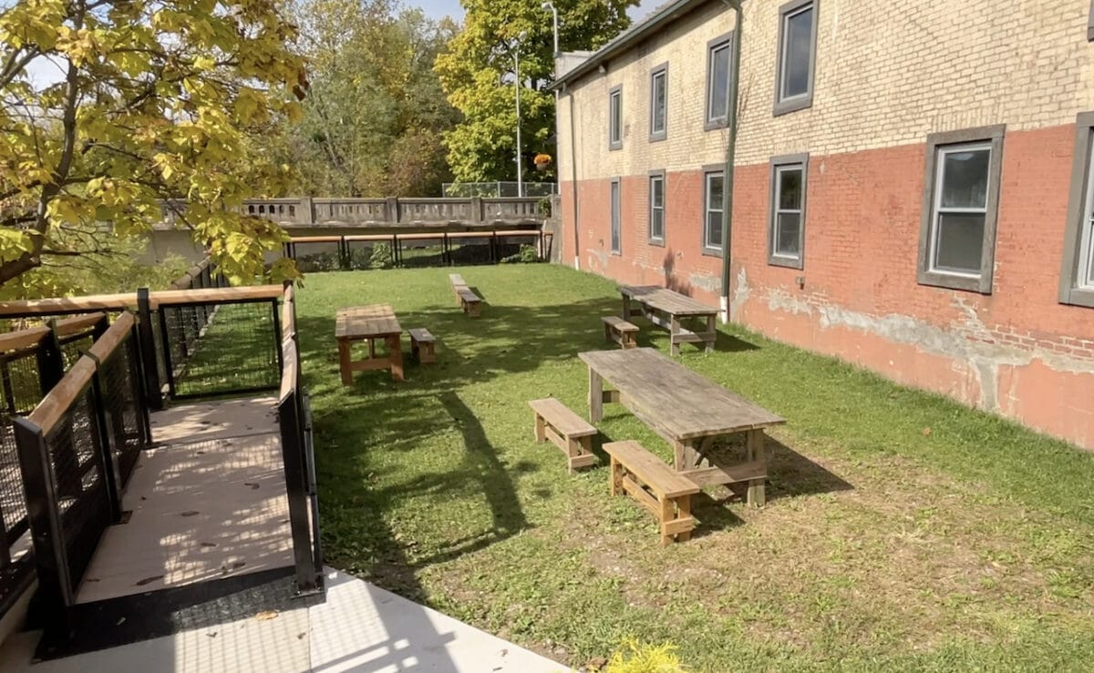 Lawn area for tables and games at new taproom