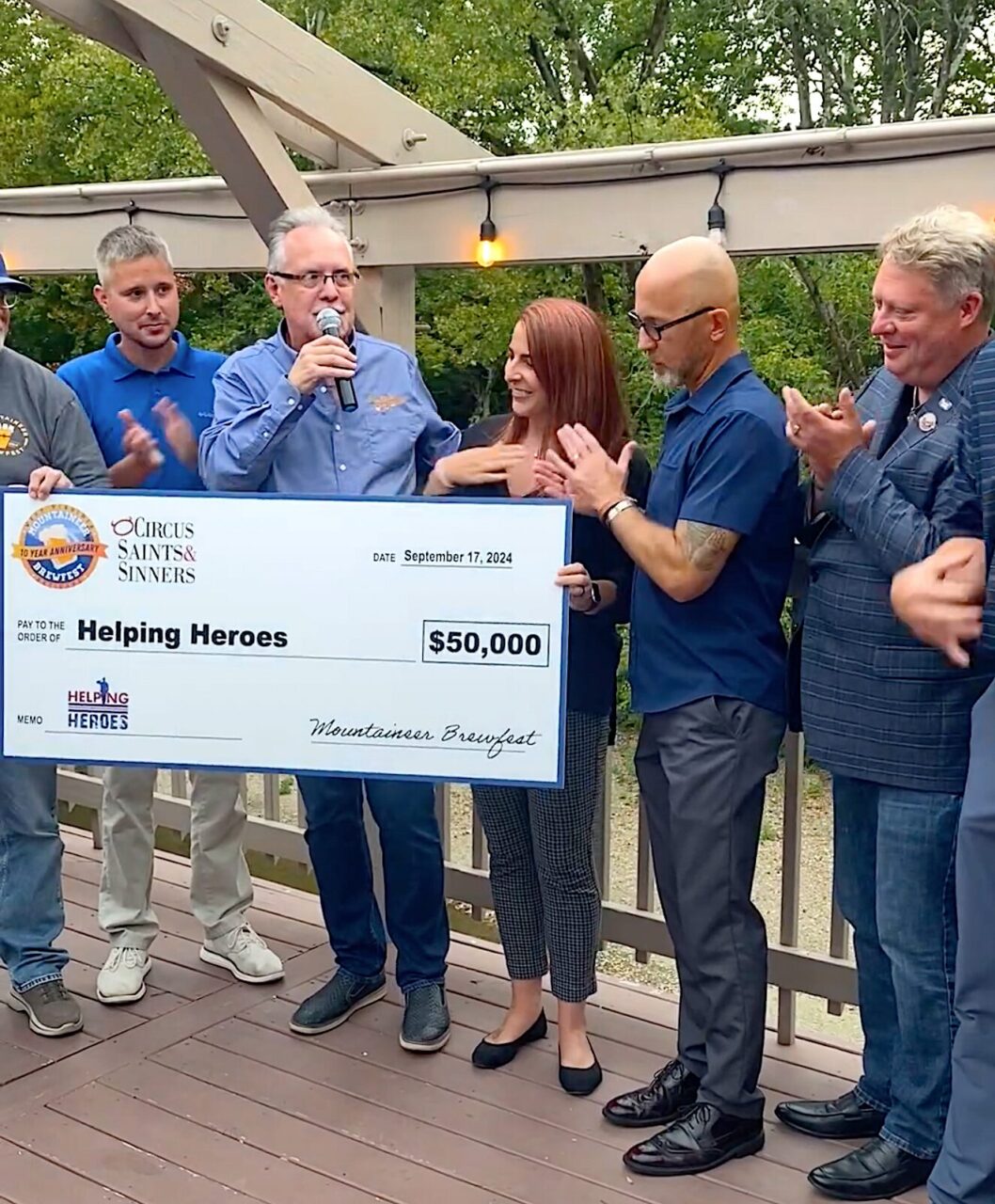 Helping Heroes veterans support org receives $50,000 donation from Mountaineer Brewfest, Wheeling, WV.