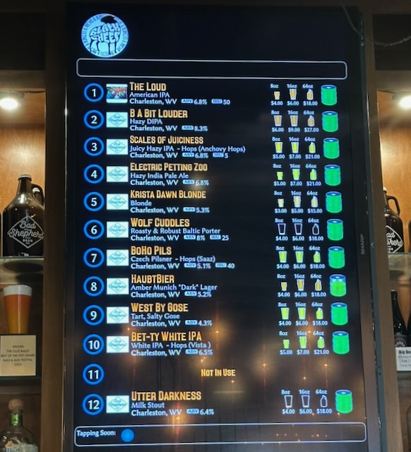 April 2026 taplist at Bad Shepherd Beer Co. 