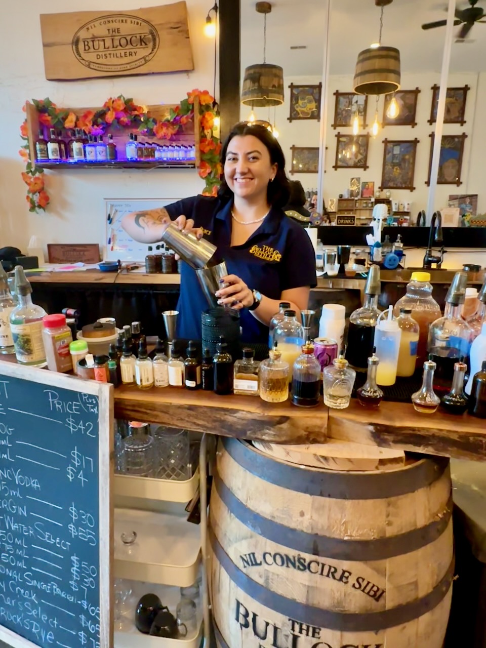 Royce Tanner mixing a Bullock Distillery cocktail